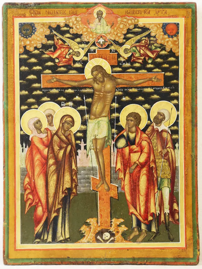 Старинная икона «Распятие Иисуса Христа»