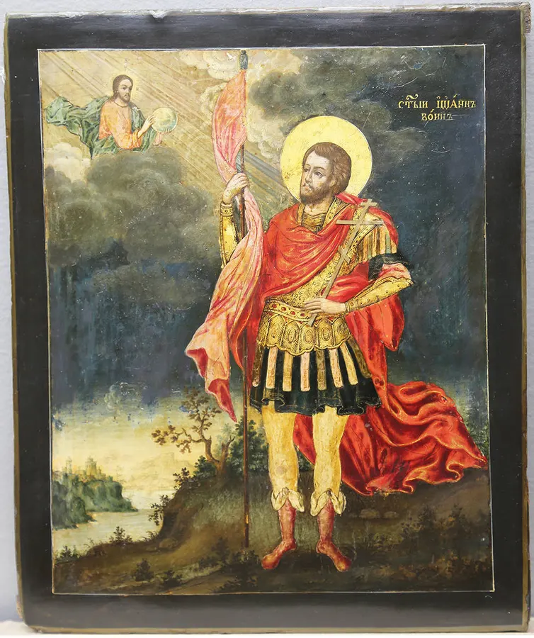 Старинная икона «Иоанн Воин со знаменем»