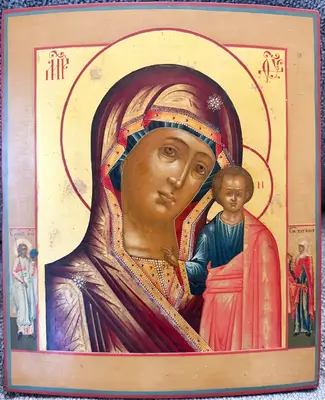 Старинная икона «Богоматерь Казанская с предстоящими святыми»