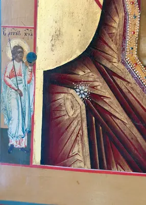 Старинная икона «Богоматерь Казанская с предстоящими святыми» — фото 2